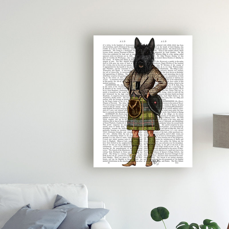 Wrought Studio Scottish Terrier In Kilt by Fab Funky Print on Canvas